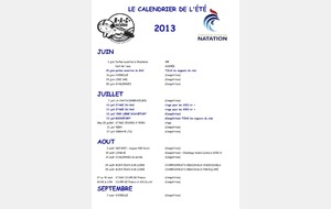 Calendrier des compétitions été 2013