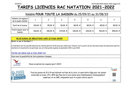 DATE DE REPRISE &amp; TARIFS 2021/2022